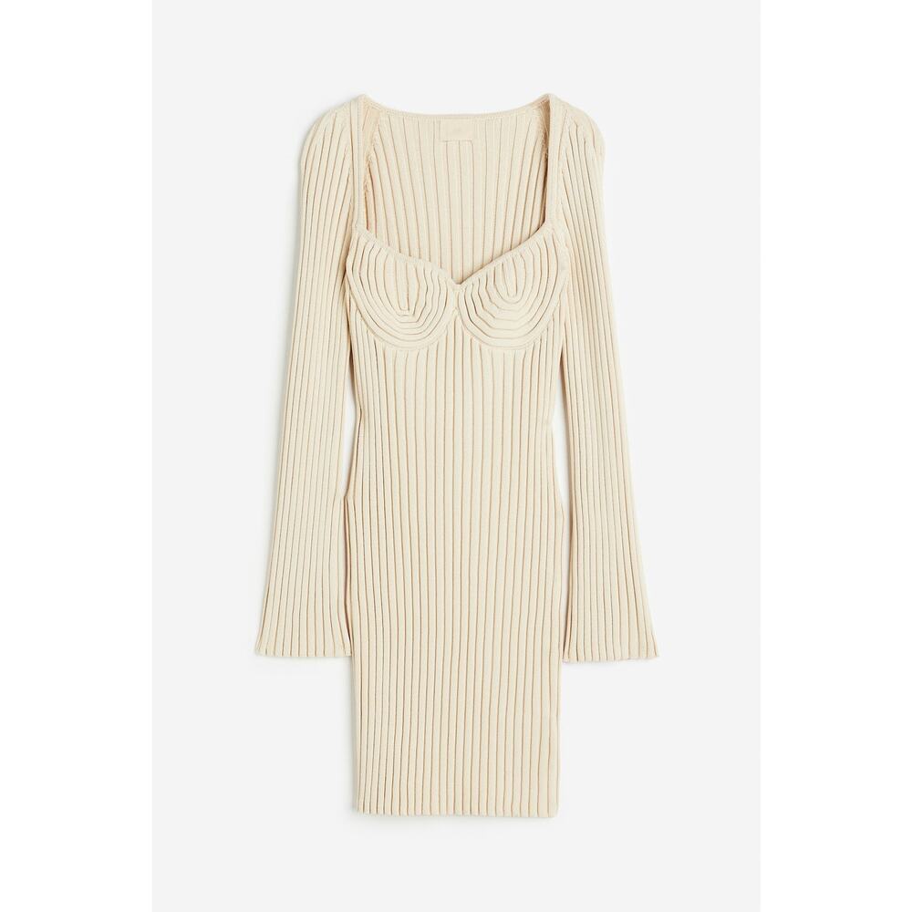 H&M Light Beige Rib-Knit Bodycon Dress Size XS New
